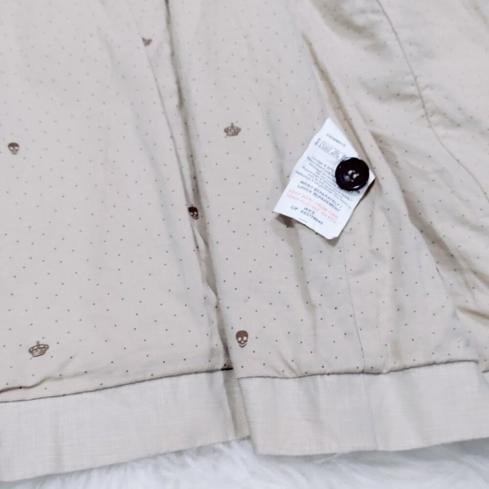 IKKS Women's Beige Laminated Linen Double-Breasted Trench Coat Size Medium - Picture 11 of 16